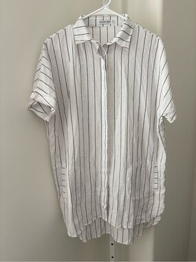 Toby Heart Ginger White Black Stripe Button Down Shirt Dress XS Midi